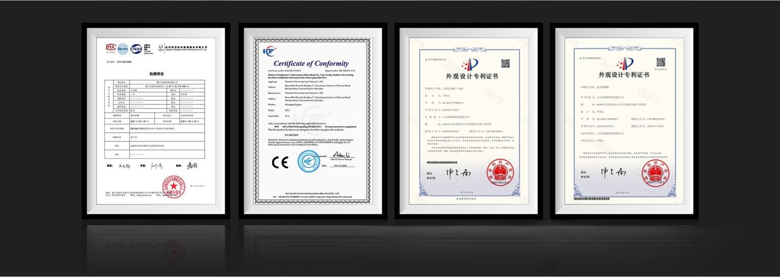 Kwavel waders certifications - CE certificate, China national quality test report and design patents
