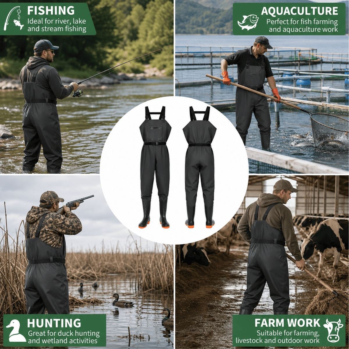 Kwavel waterproof waders for fishing, aquaculture, hunting and farm work