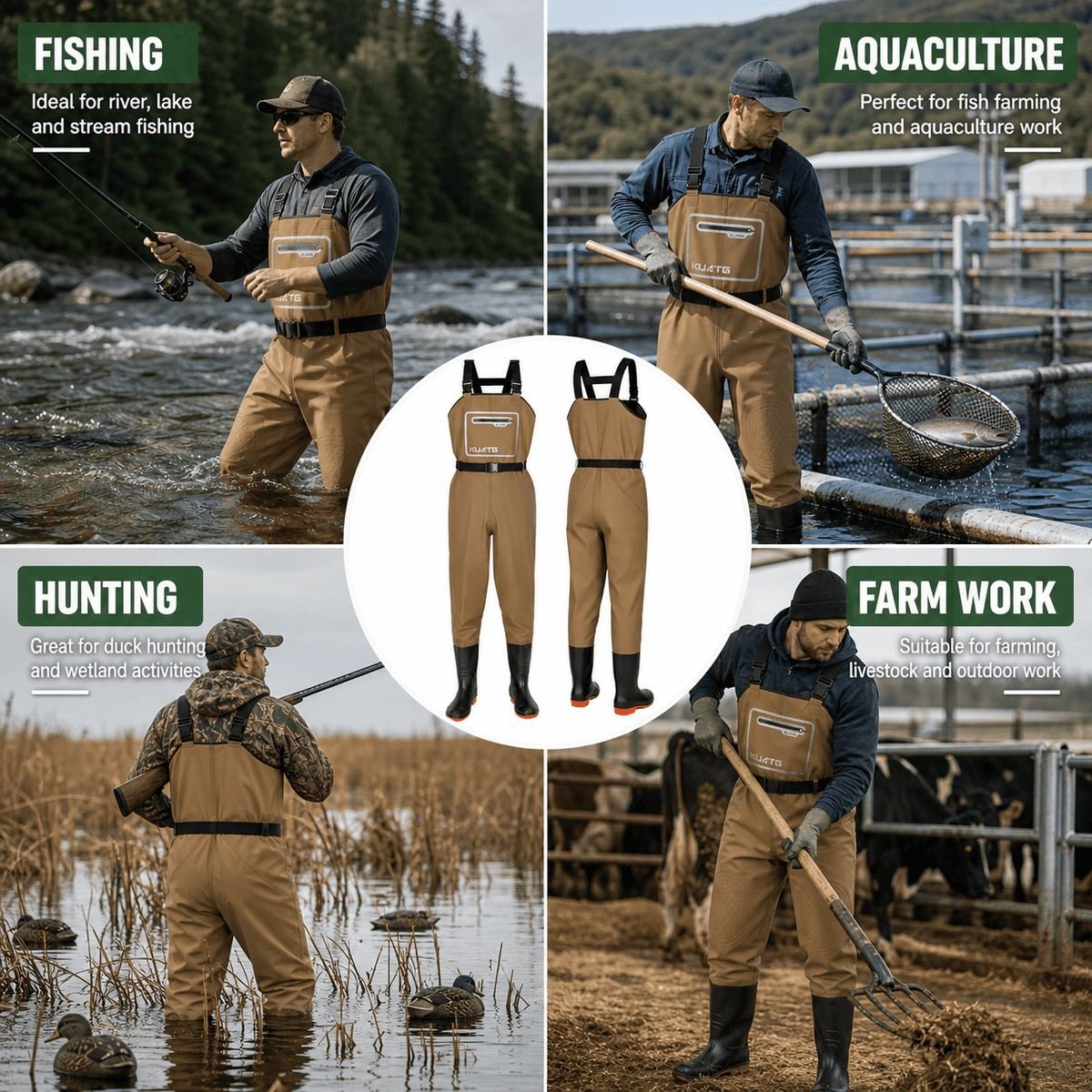 Kwavel waterproof waders for fishing, aquaculture, hunting and farm work