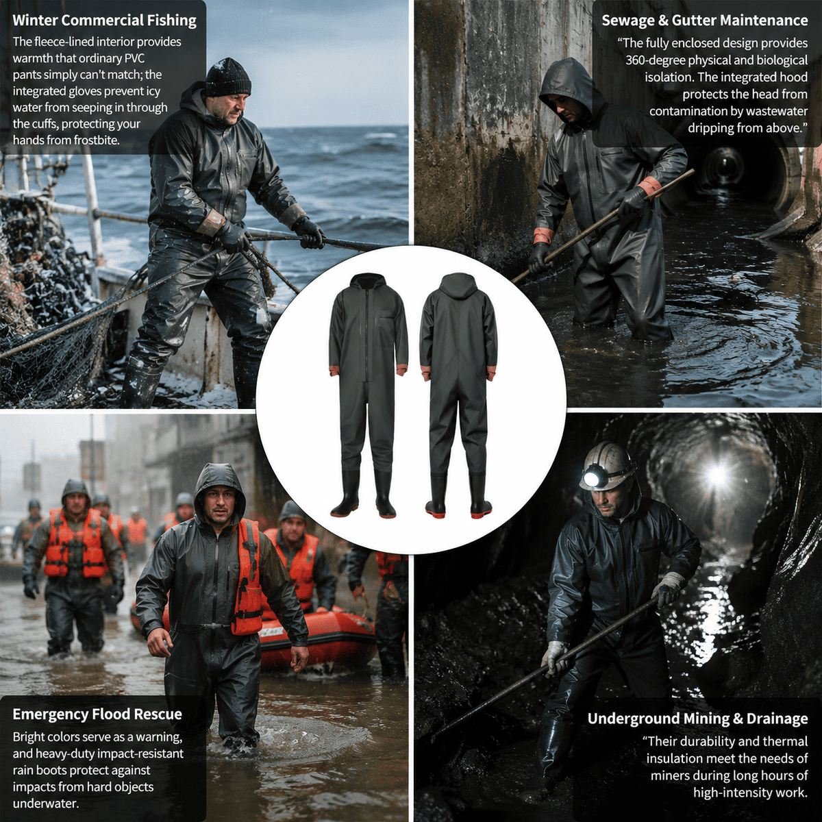 Kwavel full body waterproof waders for winter fishing, sewage maintenance, flood rescue and mining drainage