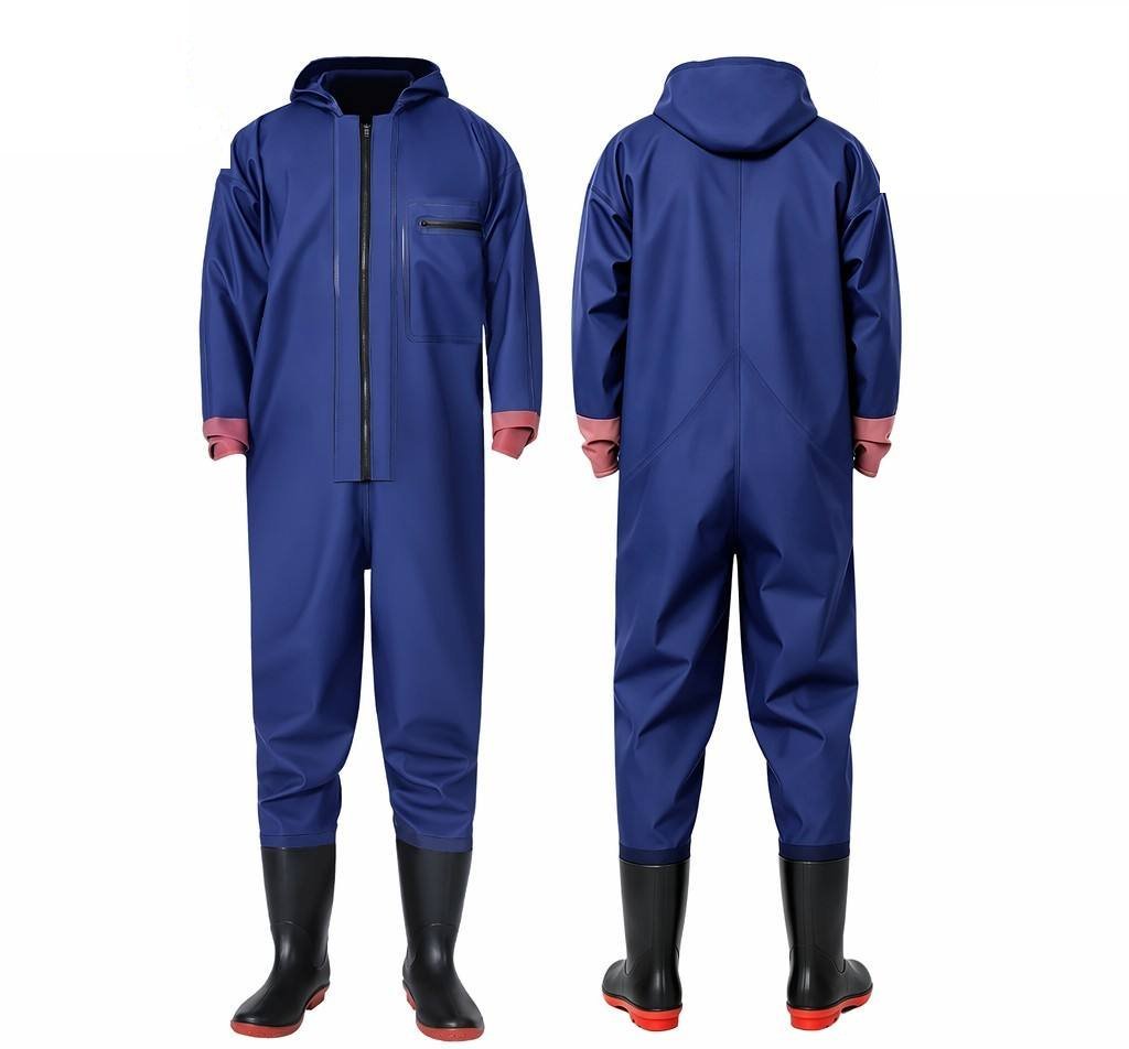 Kwavel PVC full body waders in blue with elastic tight cuffs