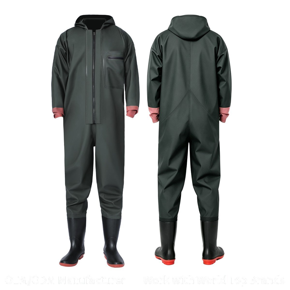 Kwavel PVC full body waders in olive green with elastic tight cuffs