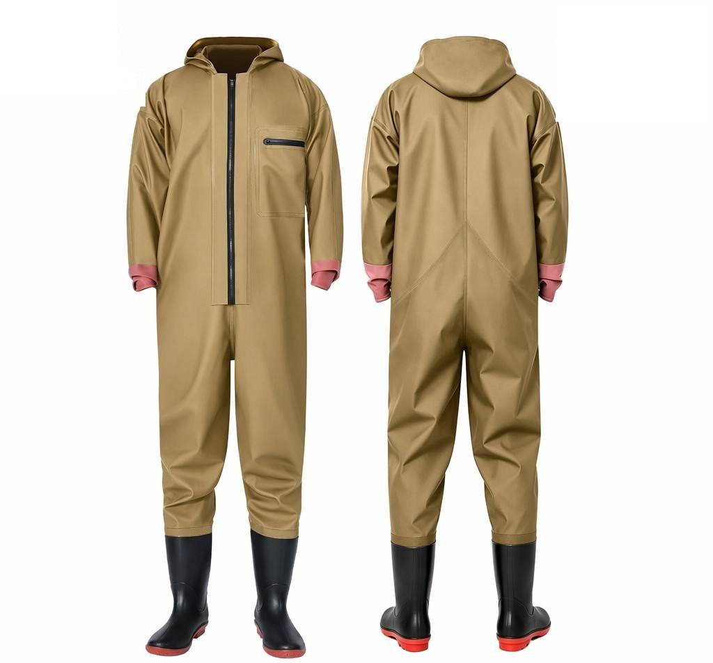 Kwavel heavy duty PVC full body waders in yellow with elastic tight cuffs