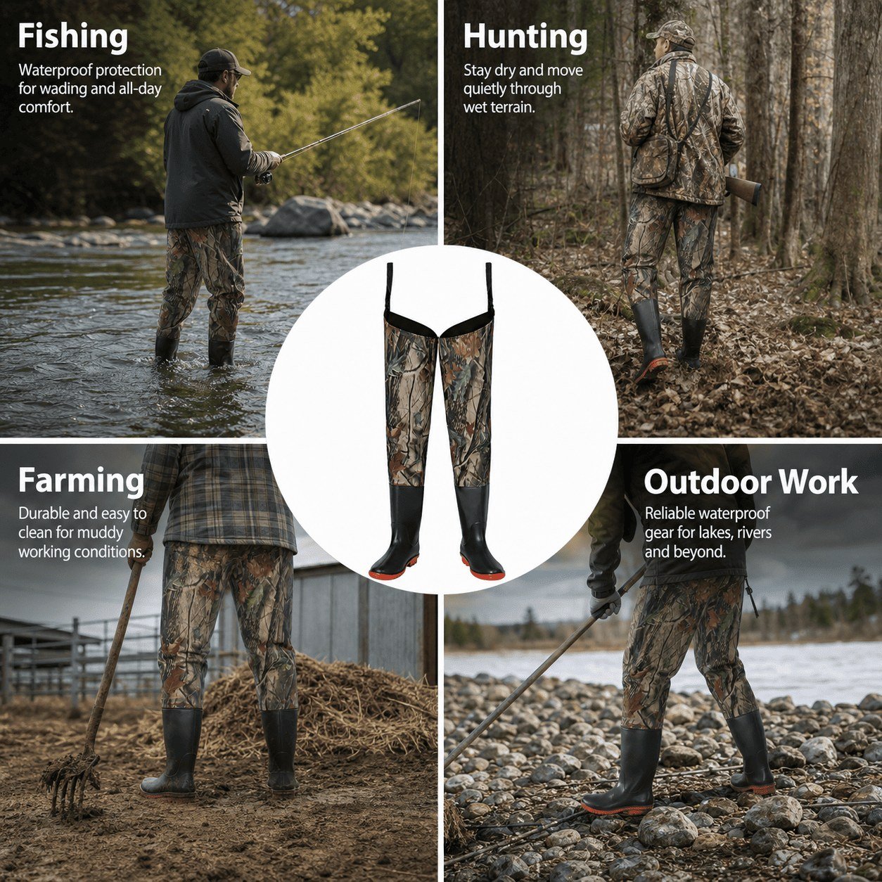 PVC hip waders for fishing, hunting, farming and outdoor work