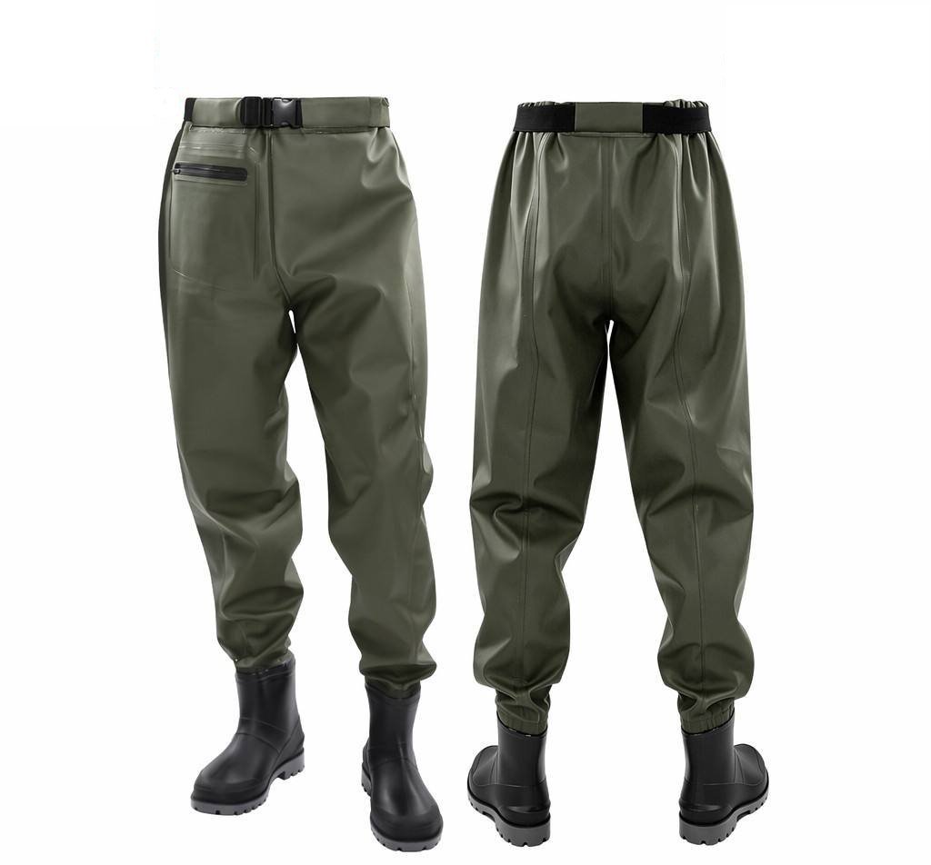 Kwavel PVC waist waders in olive green with glossy rain boots