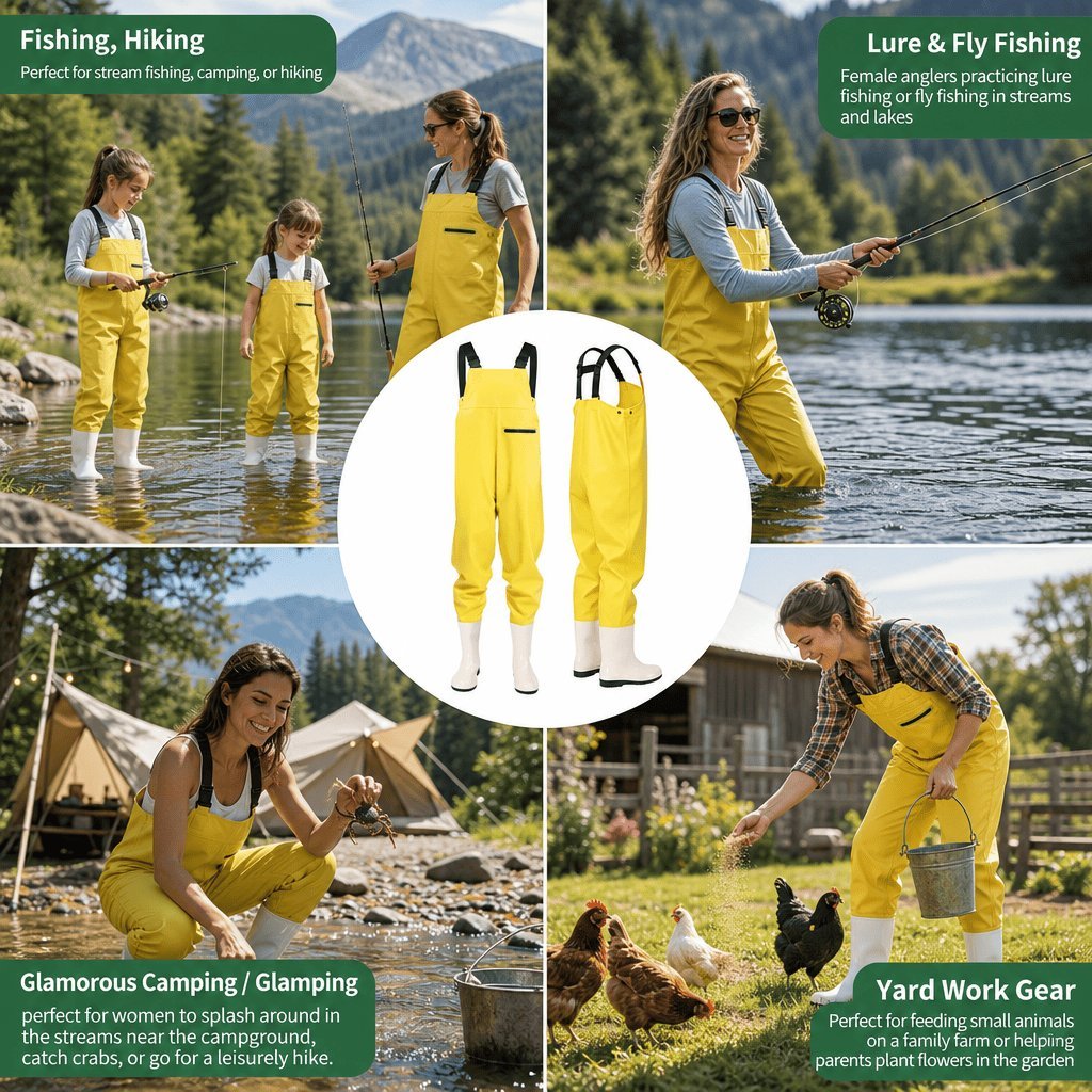 Kwavel women's waders for fishing, fly fishing, glamping and yard work