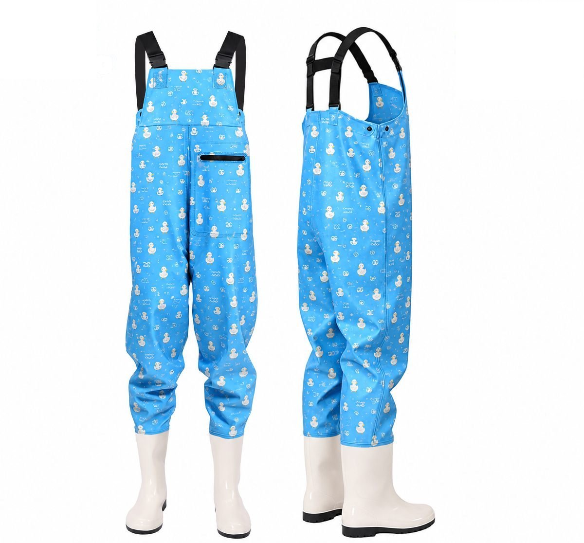 Kwavel women's PVC chest waders in blue duck print