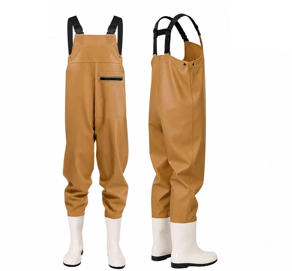 Kwavel women's PVC chest waders in khaki with white high-top boots