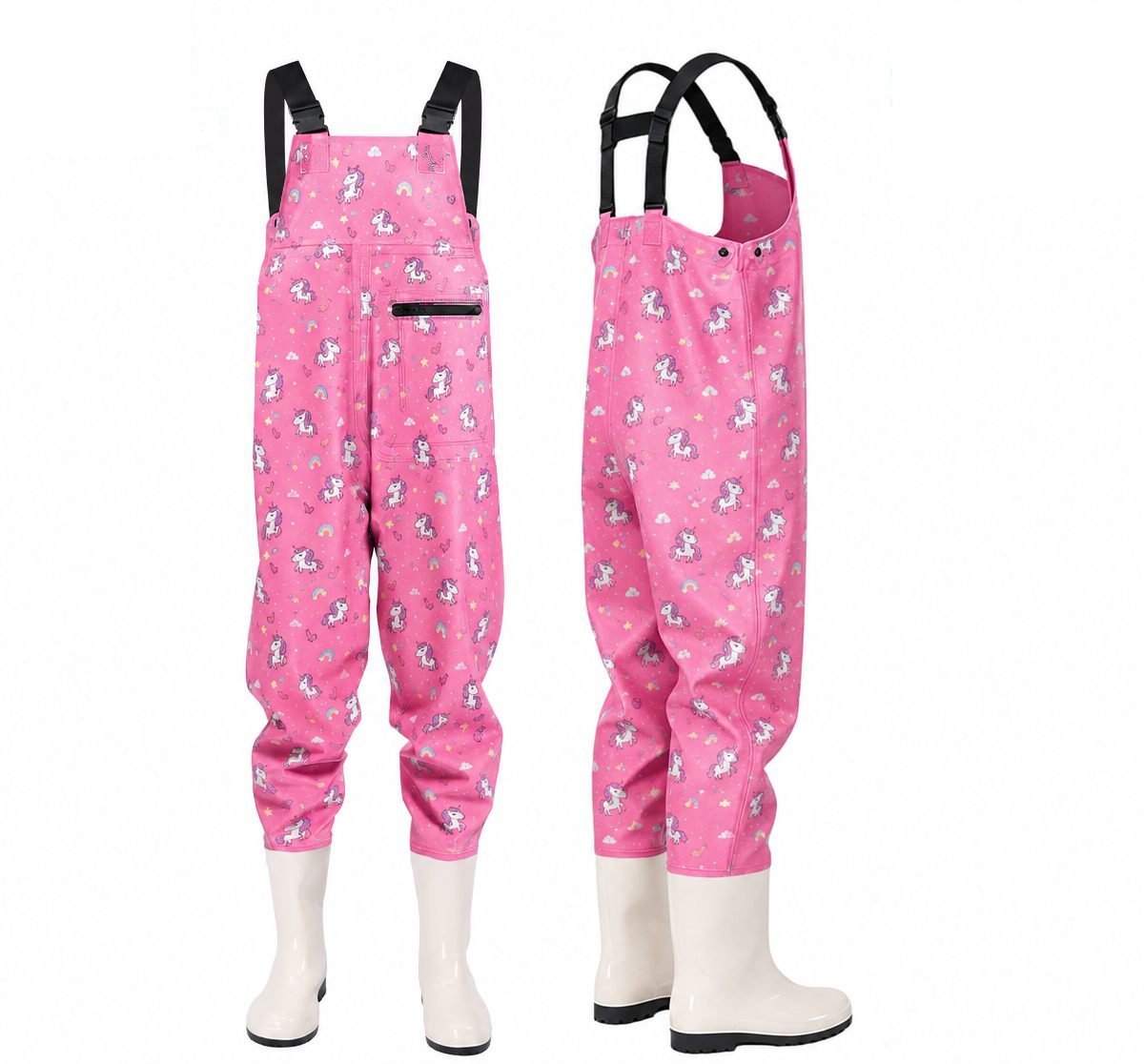 Kwavel women's PVC chest waders in pink unicorn print